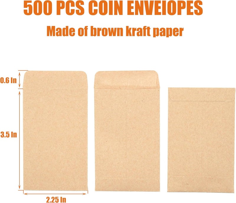 Officeva Budgenix #1 500 Pcs Small Coin Envelopes 2.25" x 3.5" with Gummed Flap, Brown Kraft Mini Envelopes for Storing Seeds, Keys, Stamps, Tips and Small Items - Image 2